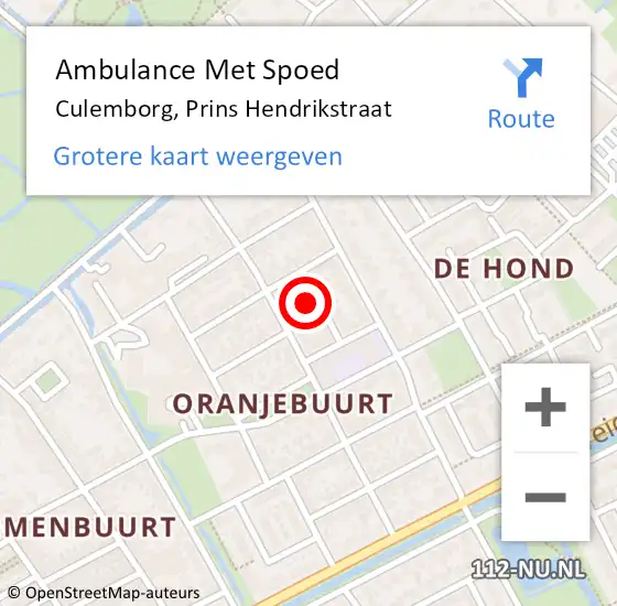 Locatie op kaart van de 112 melding: Ambulance Met Spoed Naar Culemborg, Prins Hendrikstraat op 9 december 2022 04:19