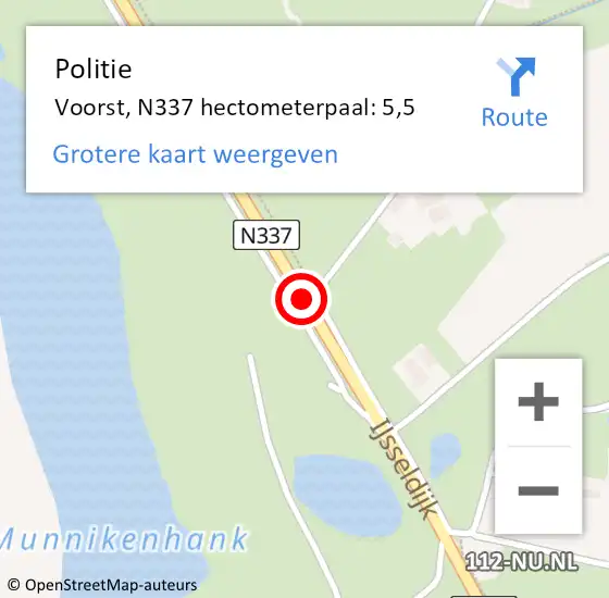 Locatie op kaart van de 112 melding: Politie Voorst, N337 hectometerpaal: 5,5 op 9 december 2022 04:39