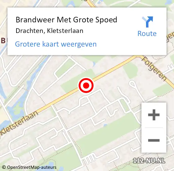 Locatie op kaart van de 112 melding: Brandweer Met Grote Spoed Naar Drachten, Kletsterlaan op 9 december 2022 05:30