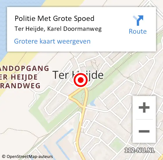 Locatie op kaart van de 112 melding: Politie Met Grote Spoed Naar Ter Heijde, Karel Doormanweg op 9 december 2022 06:39