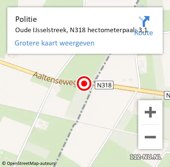 Locatie op kaart van de 112 melding: Politie Oude IJsselstreek, N318 hectometerpaal: 3,1 op 9 december 2022 06:47