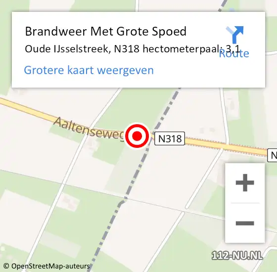 Locatie op kaart van de 112 melding: Brandweer Met Grote Spoed Naar Oude IJsselstreek, N318 hectometerpaal: 3,1 op 9 december 2022 06:47