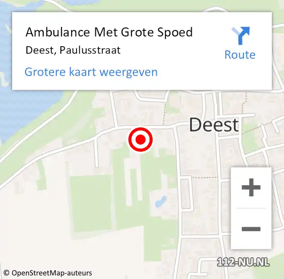 Locatie op kaart van de 112 melding: Ambulance Met Grote Spoed Naar Deest, Paulusstraat op 9 december 2022 07:34