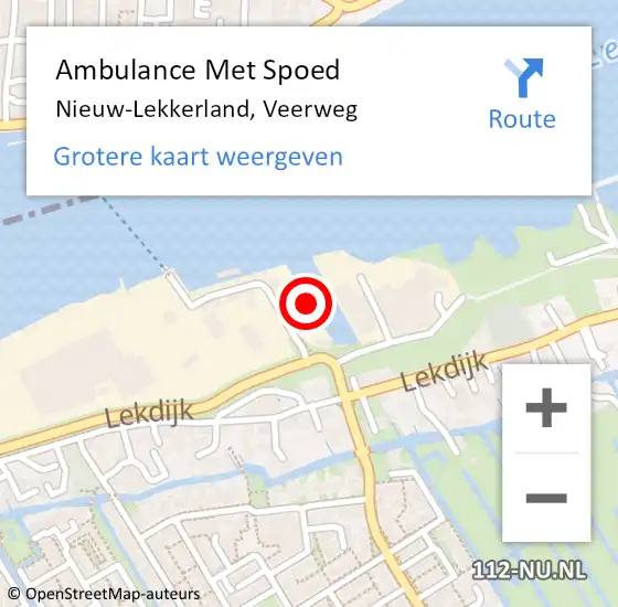 Locatie op kaart van de 112 melding: Ambulance Met Spoed Naar Nieuw-Lekkerland, Veerweg op 9 december 2022 07:45