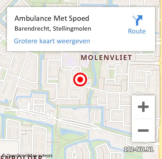 Locatie op kaart van de 112 melding: Ambulance Met Spoed Naar Barendrecht, Stellingmolen op 9 december 2022 08:53