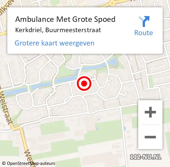 Locatie op kaart van de 112 melding: Ambulance Met Grote Spoed Naar Kerkdriel, Buurmeesterstraat op 9 december 2022 09:11