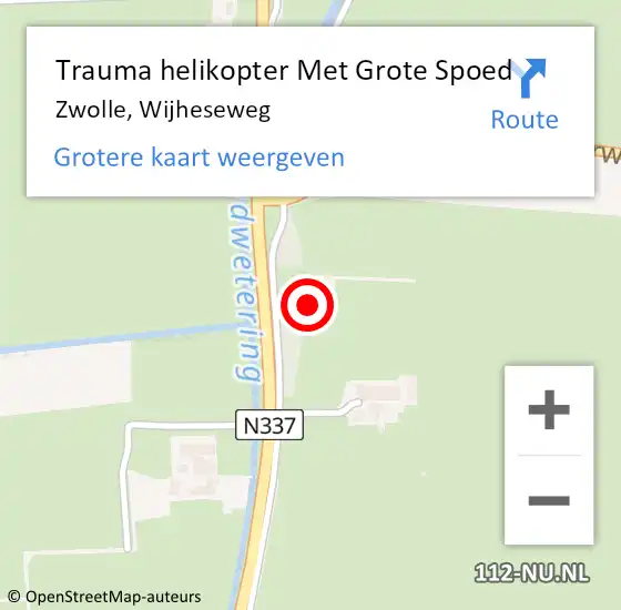 Locatie op kaart van de 112 melding: Trauma helikopter Met Grote Spoed Naar Zwolle, Wijheseweg op 9 december 2022 10:07