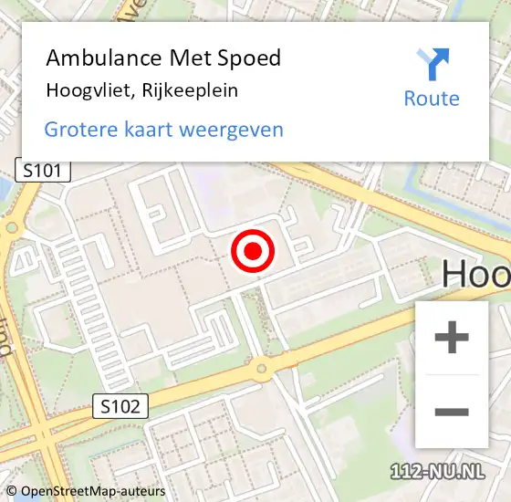 Locatie op kaart van de 112 melding: Ambulance Met Spoed Naar Hoogvliet, Rijkeeplein op 9 december 2022 10:16