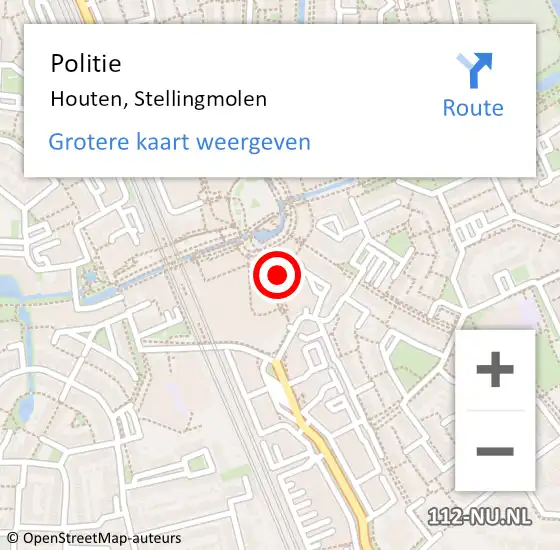 Locatie op kaart van de 112 melding: Politie Houten, Stellingmolen op 9 december 2022 10:29