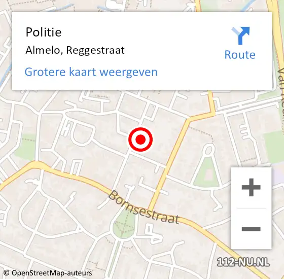 Locatie op kaart van de 112 melding: Politie Almelo, Reggestraat op 9 december 2022 10:30