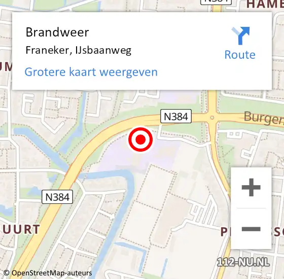 Locatie op kaart van de 112 melding: Brandweer Franeker, IJsbaanweg op 9 december 2022 10:51