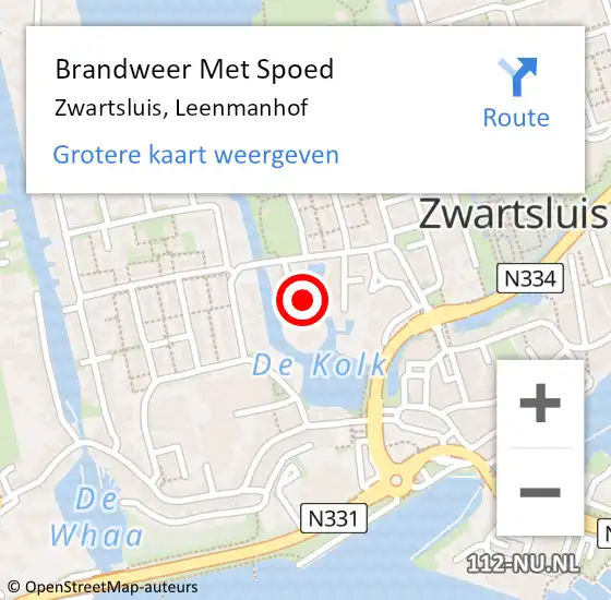 Locatie op kaart van de 112 melding: Brandweer Met Spoed Naar Zwartsluis, Leenmanhof op 9 december 2022 11:09