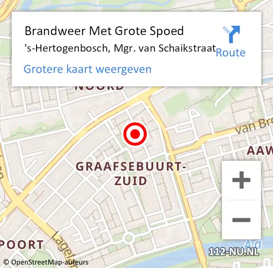 Locatie op kaart van de 112 melding: Brandweer Met Grote Spoed Naar 's-Hertogenbosch, Mgr. van Schaikstraat op 9 december 2022 11:16