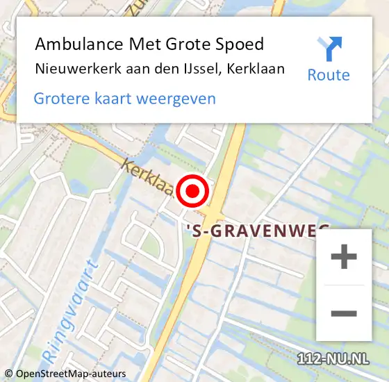 Locatie op kaart van de 112 melding: Ambulance Met Grote Spoed Naar Nieuwerkerk aan den IJssel, Kerklaan op 9 december 2022 12:02