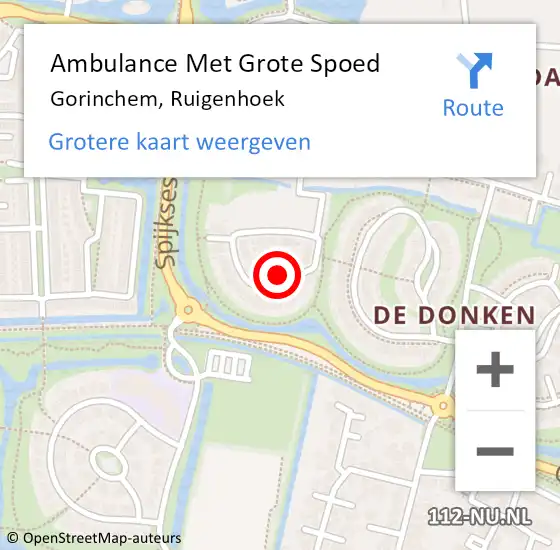 Locatie op kaart van de 112 melding: Ambulance Met Grote Spoed Naar Gorinchem, Ruigenhoek op 9 december 2022 12:04