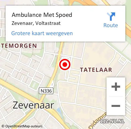 Locatie op kaart van de 112 melding: Ambulance Met Spoed Naar Zevenaar, Voltastraat op 9 december 2022 12:07