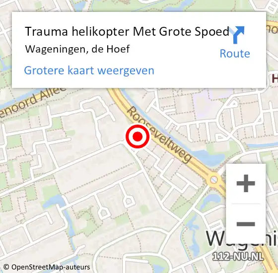 Locatie op kaart van de 112 melding: Trauma helikopter Met Grote Spoed Naar Wageningen, de Hoef op 9 december 2022 12:17