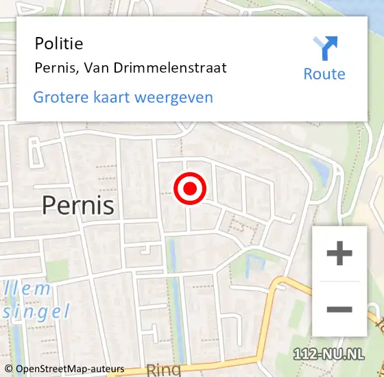 Locatie op kaart van de 112 melding: Politie Pernis, Van Drimmelenstraat op 9 december 2022 12:37