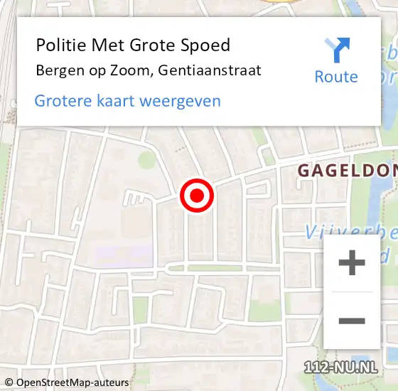 Locatie op kaart van de 112 melding: Politie Met Grote Spoed Naar Bergen op Zoom, Gentiaanstraat op 9 december 2022 12:41