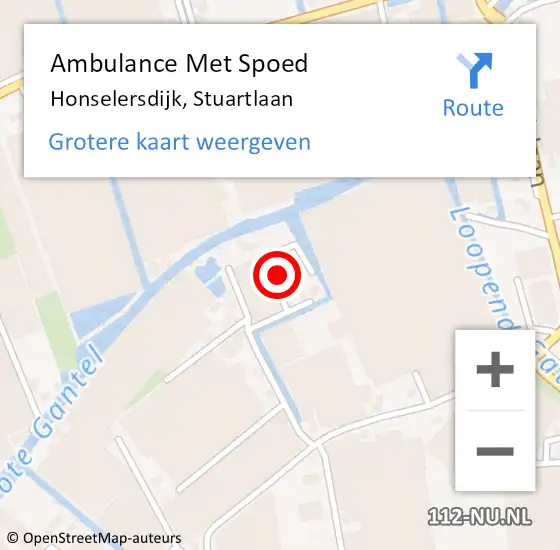 Locatie op kaart van de 112 melding: Ambulance Met Spoed Naar Honselersdijk, Stuartlaan op 9 december 2022 12:45