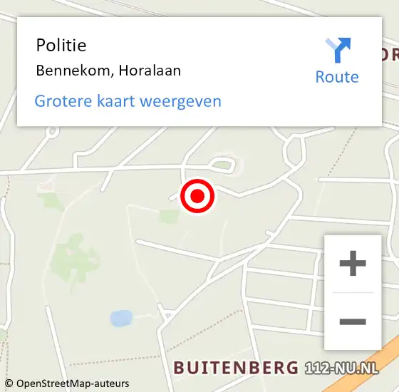 Locatie op kaart van de 112 melding: Politie Bennekom, Horalaan op 9 december 2022 13:08