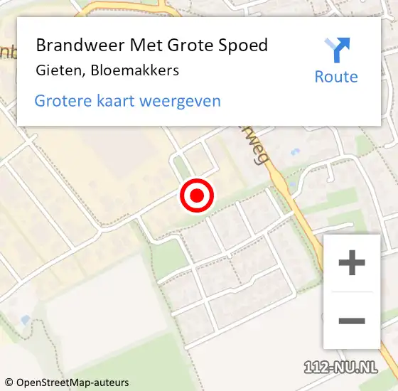 Locatie op kaart van de 112 melding: Brandweer Met Grote Spoed Naar Gieten, Bloemakkers op 9 december 2022 13:13