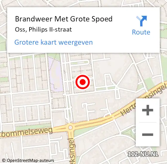 Locatie op kaart van de 112 melding: Brandweer Met Grote Spoed Naar Oss, Philips II-straat op 9 december 2022 13:16