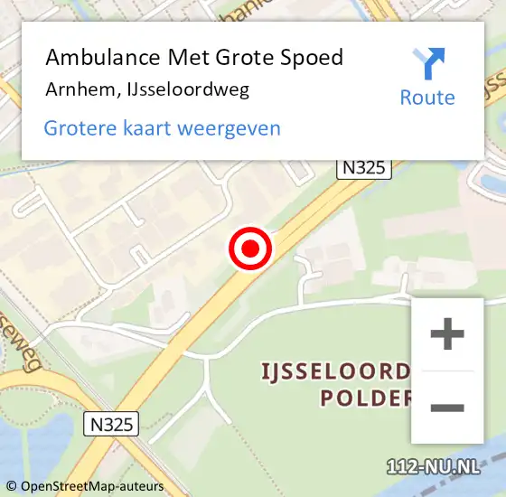 Locatie op kaart van de 112 melding: Ambulance Met Grote Spoed Naar Arnhem, IJsseloordweg op 9 december 2022 13:17