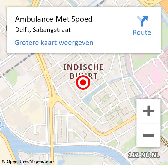 Locatie op kaart van de 112 melding: Ambulance Met Spoed Naar Delft, Sabangstraat op 9 december 2022 13:30