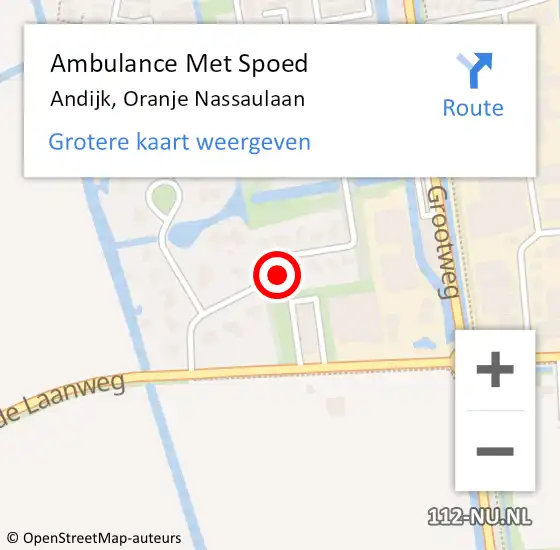 Locatie op kaart van de 112 melding: Ambulance Met Spoed Naar Andijk, Oranje Nassaulaan op 9 december 2022 14:19