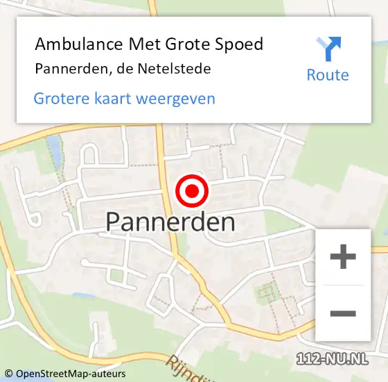 Locatie op kaart van de 112 melding: Ambulance Met Grote Spoed Naar Pannerden, de Netelstede op 9 december 2022 14:23