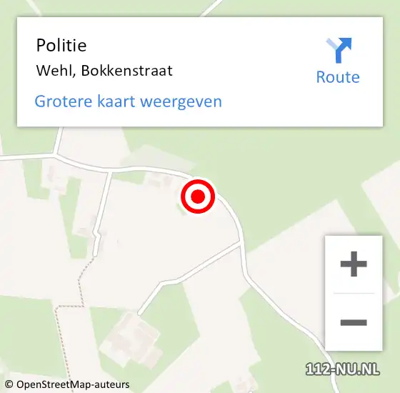 Locatie op kaart van de 112 melding: Politie Wehl, Bokkenstraat op 9 december 2022 14:25