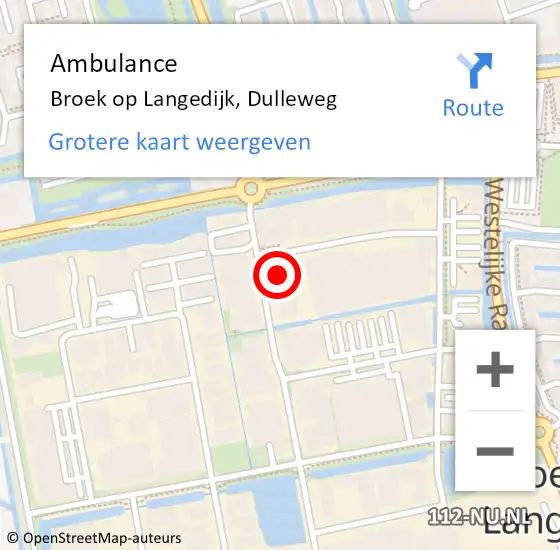 Locatie op kaart van de 112 melding: Ambulance Broek op Langedijk, Dulleweg op 9 december 2022 15:08