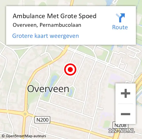 Locatie op kaart van de 112 melding: Ambulance Met Grote Spoed Naar Overveen, Pernambucolaan op 9 december 2022 15:16
