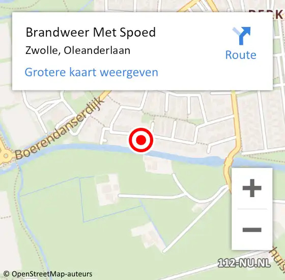 Locatie op kaart van de 112 melding: Brandweer Met Spoed Naar Zwolle, Oleanderlaan op 9 december 2022 15:17