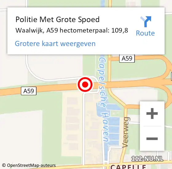 Locatie op kaart van de 112 melding: Politie Met Grote Spoed Naar Waalwijk, A59 hectometerpaal: 109,8 op 9 december 2022 15:32