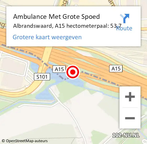 Locatie op kaart van de 112 melding: Ambulance Met Grote Spoed Naar Albrandswaard, A15 hectometerpaal: 53,7 op 9 december 2022 15:39