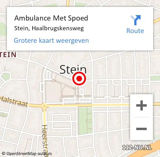 Locatie op kaart van de 112 melding: Ambulance Met Spoed Naar Stein, Haalbrugskensweg op 7 augustus 2014 18:15