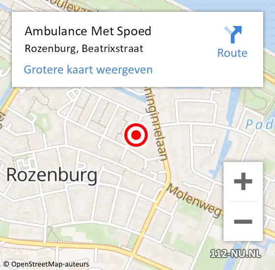 Locatie op kaart van de 112 melding: Ambulance Met Spoed Naar Rozenburg, Beatrixstraat op 9 december 2022 15:51