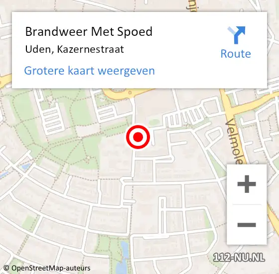 Locatie op kaart van de 112 melding: Brandweer Met Spoed Naar Uden, Kazernestraat op 9 december 2022 15:53