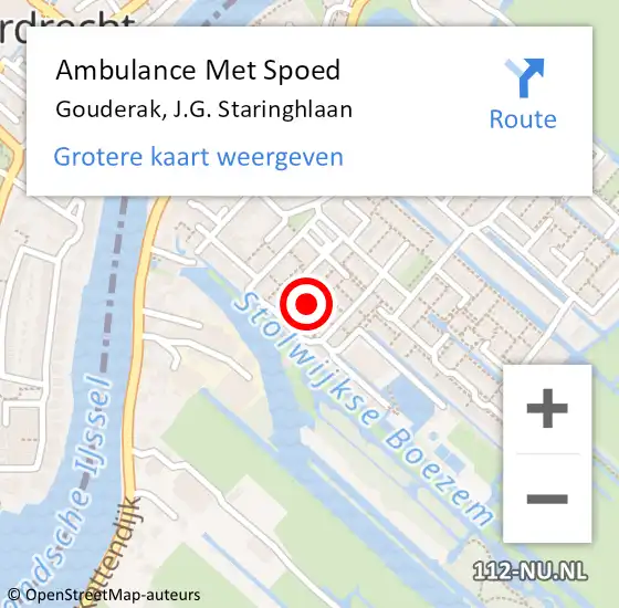 Locatie op kaart van de 112 melding: Ambulance Met Spoed Naar Gouderak, J.G. Staringhlaan op 9 december 2022 16:01