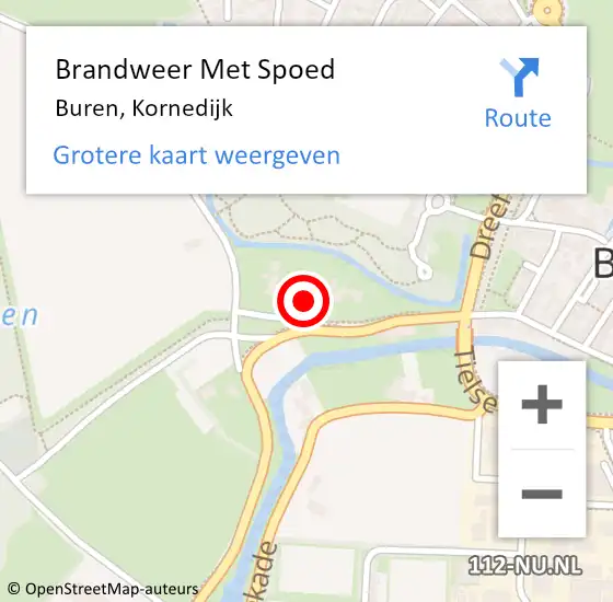 Locatie op kaart van de 112 melding: Brandweer Met Spoed Naar Buren, Kornedijk op 9 december 2022 16:09