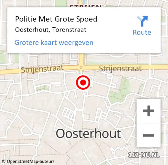 Locatie op kaart van de 112 melding: Politie Met Grote Spoed Naar Oosterhout, Torenstraat op 9 december 2022 16:12