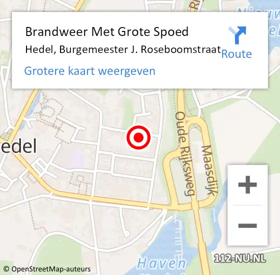 Locatie op kaart van de 112 melding: Brandweer Met Grote Spoed Naar Hedel, Burgemeester J. Roseboomstraat op 9 december 2022 16:24