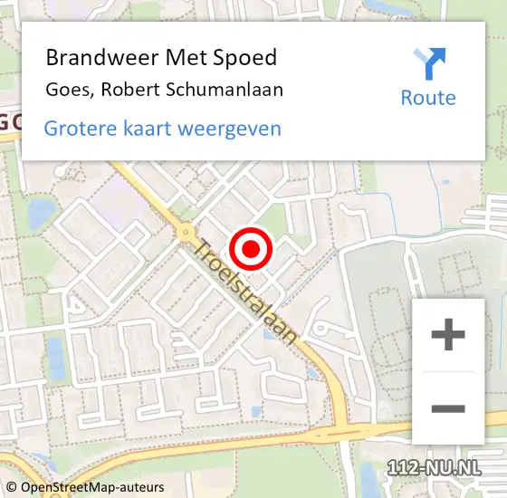 Locatie op kaart van de 112 melding: Brandweer Met Spoed Naar Goes, Robert Schumanlaan op 9 december 2022 16:48