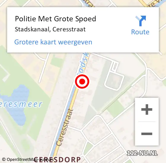 Locatie op kaart van de 112 melding: Politie Met Grote Spoed Naar Stadskanaal, Ceresstraat op 9 december 2022 17:19