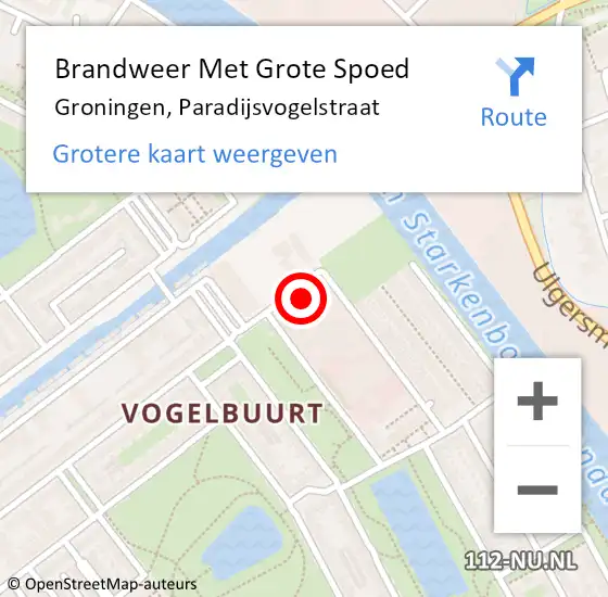 Locatie op kaart van de 112 melding: Brandweer Met Grote Spoed Naar Groningen, Paradijsvogelstraat op 9 december 2022 17:44