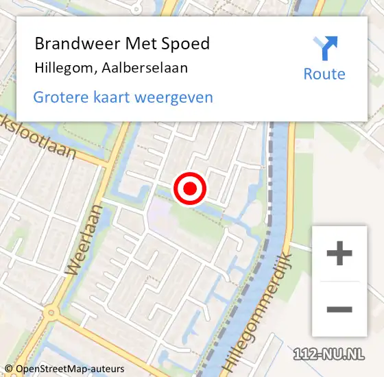 Locatie op kaart van de 112 melding: Brandweer Met Spoed Naar Hillegom, Aalberselaan op 9 december 2022 17:52