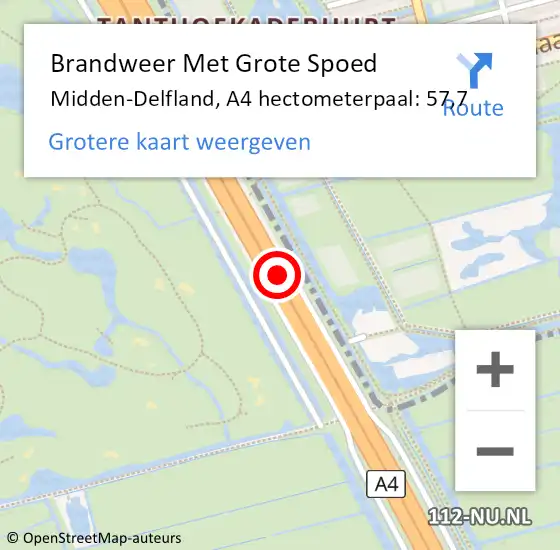 Locatie op kaart van de 112 melding: Brandweer Met Grote Spoed Naar Midden-Delfland, A4 hectometerpaal: 57,7 op 9 december 2022 17:56