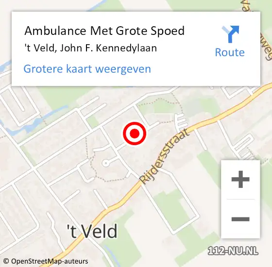 Locatie op kaart van de 112 melding: Ambulance Met Grote Spoed Naar 't Veld, John F. Kennedylaan op 9 december 2022 18:13